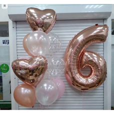 Микс фонтан с цифрой розовое золото 6 "День рождения"